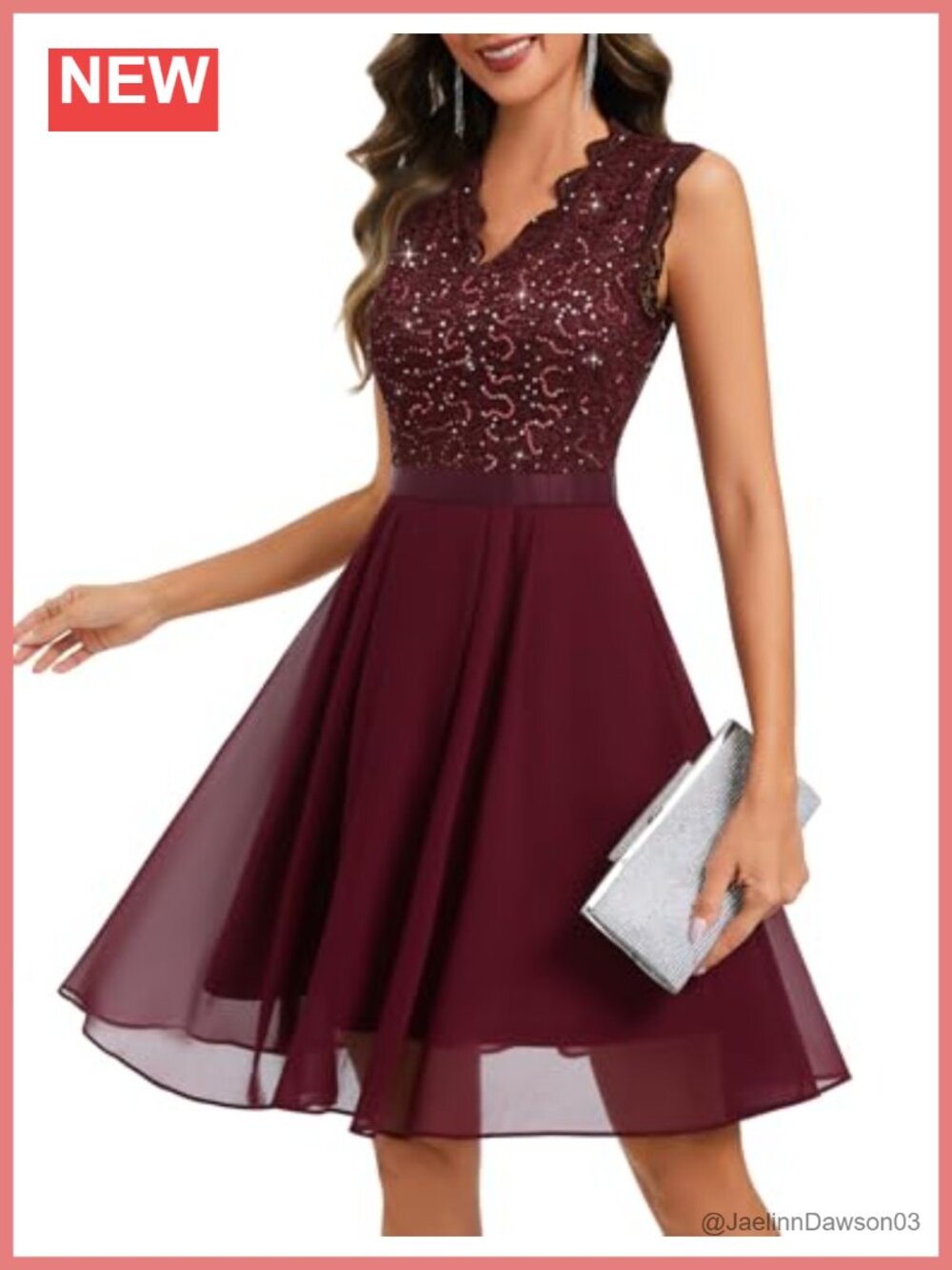 Sparkly Floral Lace Sequin Cocktail Dress Sleeveless V-Neck Midi